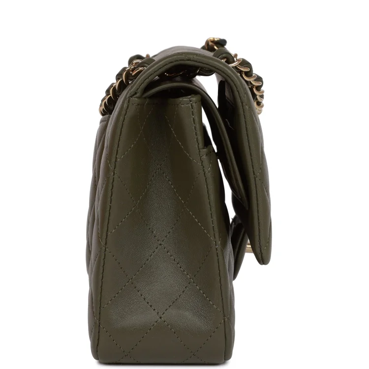 CC Medium Classic Double Flap Bag Olive Calfskin Light Gold Hardware - Image 2