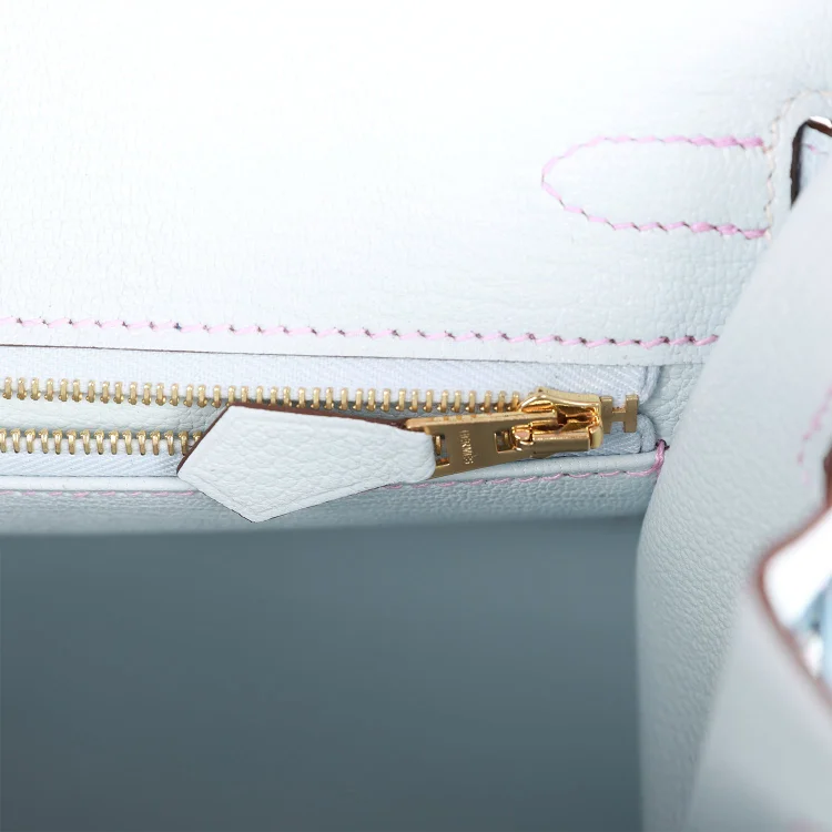 H Special Order (HSS) Birkin Sellier 25 Mauve Syestre and Bleu Brume Epsom Brushed Gold Hardware - Image 8