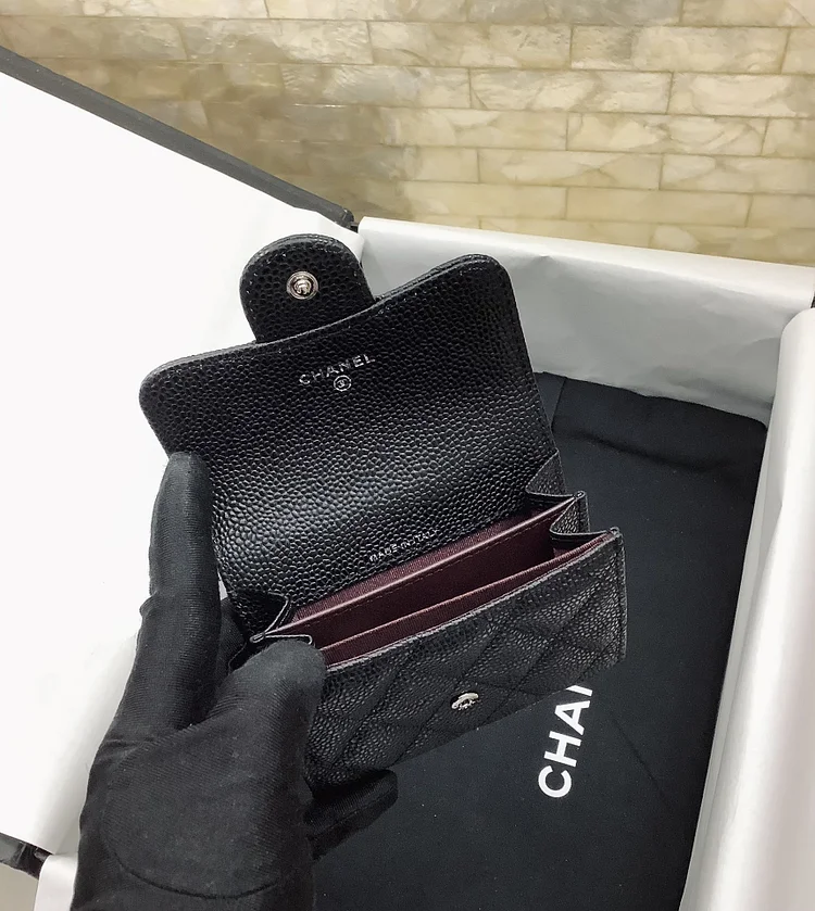 cc CO-CO Classic Card Holder 11cm/4.4in Silver Hardware For Women Black AP0214 Y01480 C3906 - Image 3