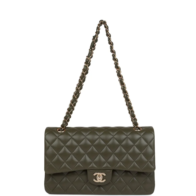 CC Medium Classic Double Flap Bag Olive Calfskin Light Gold Hardware - Image 6