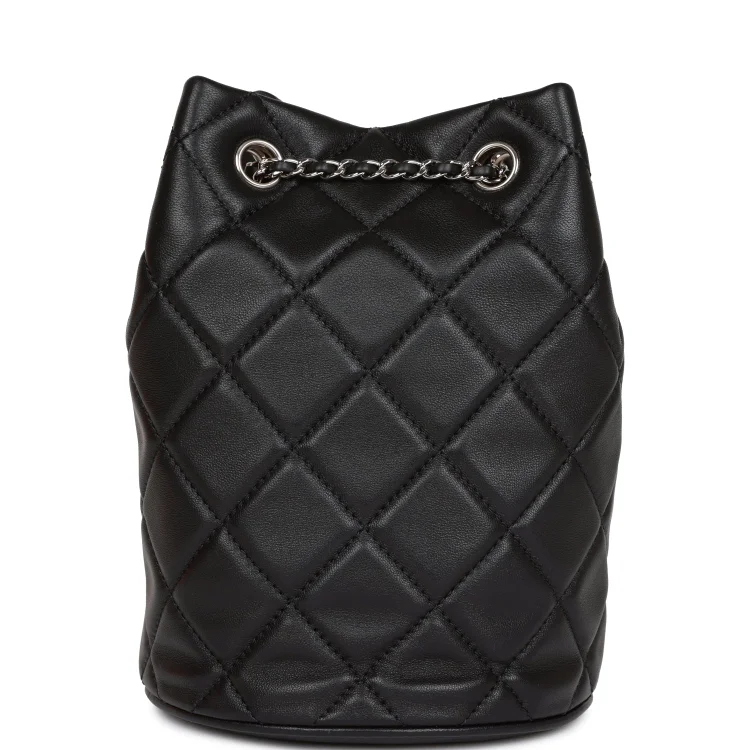 CC Mini Bucket Bag Black Lambskin Silver Hardware - Image 3
