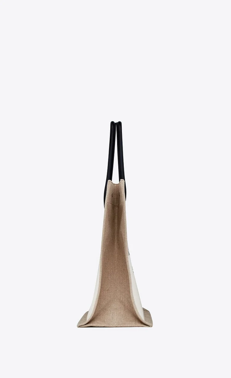 Y RIVE GAUCHE LARGE TOTE BAG IN PRINTED CANVAS AND LEATHER - Image 3