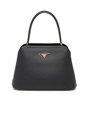 PP Medium Saffiano Leather PP Matin??e Bag in Black