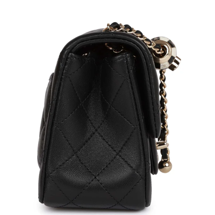CC Pearl Crush Mini Square Flap Bag Black Lambskin Light Gold Hardware - Image 2