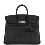 H Birkin 25 Black Ostrich Palladium Hardware