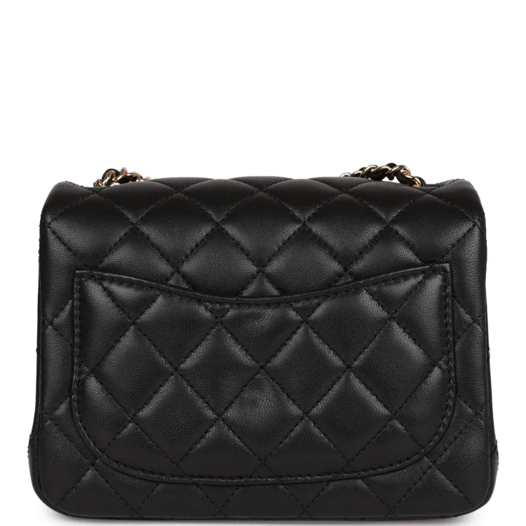 CC Pearl Crush Mini Square Flap Bag Black Lambskin Light Gold Hardware - Image 3