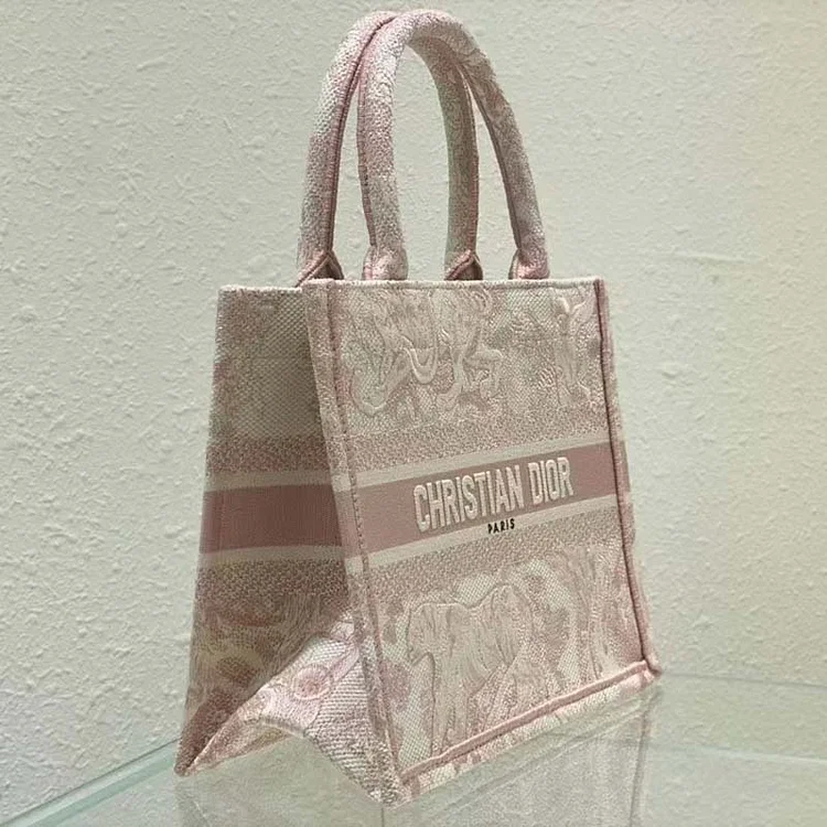 CD Unisex CD Small Book Tote Fluorescent Pink Toile De Jouy Transparent Canvas - Image 3