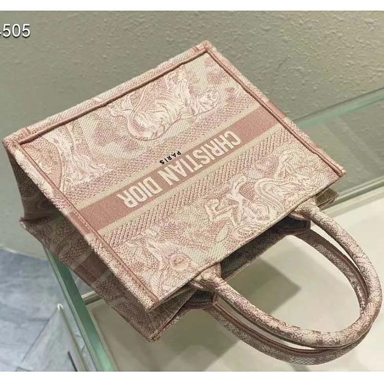 CD Unisex CD Small Book Tote Fluorescent Pink Toile De Jouy Transparent Canvas - Image 6