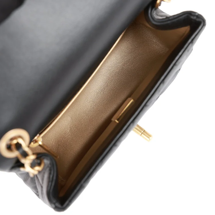 CC Pearl Crush Mini Square Flap Bag Black Lambskin Antique Gold Hardware - Image 7