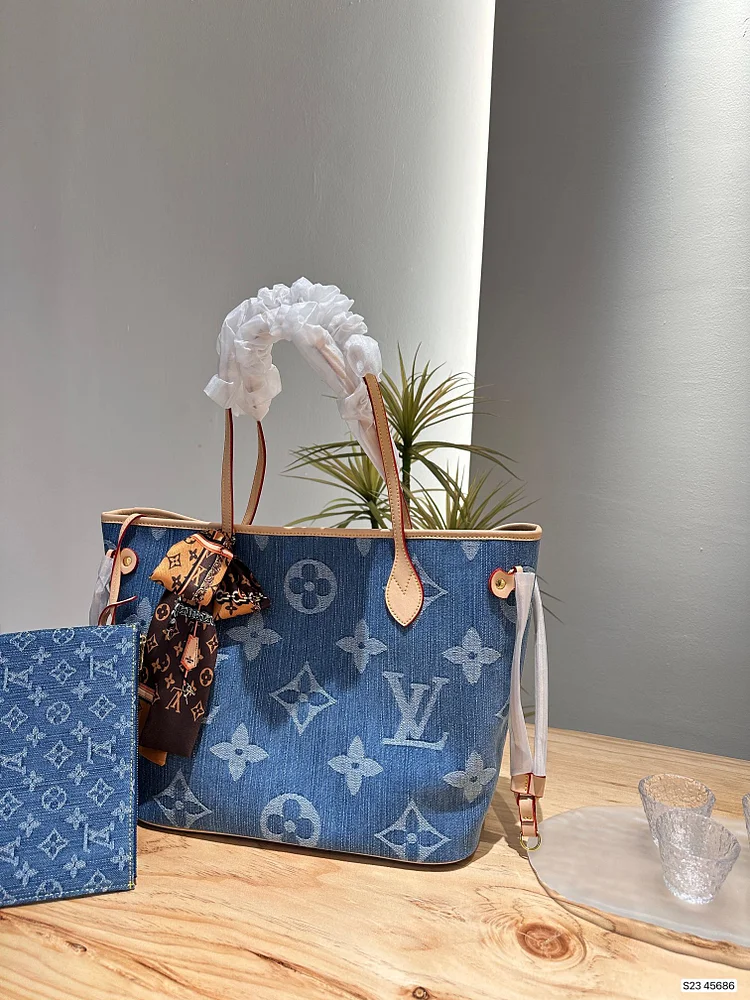 Louis new arrival denim neverfull tote bag size; 33 * 29 cm - Image 9
