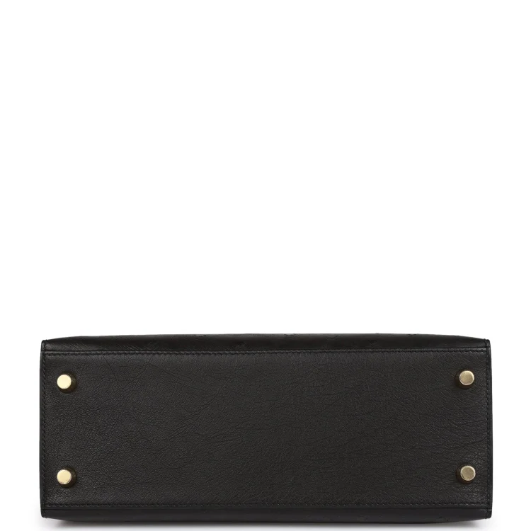 H Kelly Sellier 25 Black Ostrich Gold Hardware - Image 5