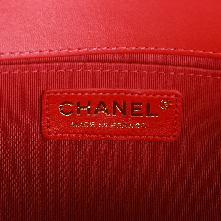 CC Medium Boy Bag Red Lambskin Antique Gold Hardware - Image 8