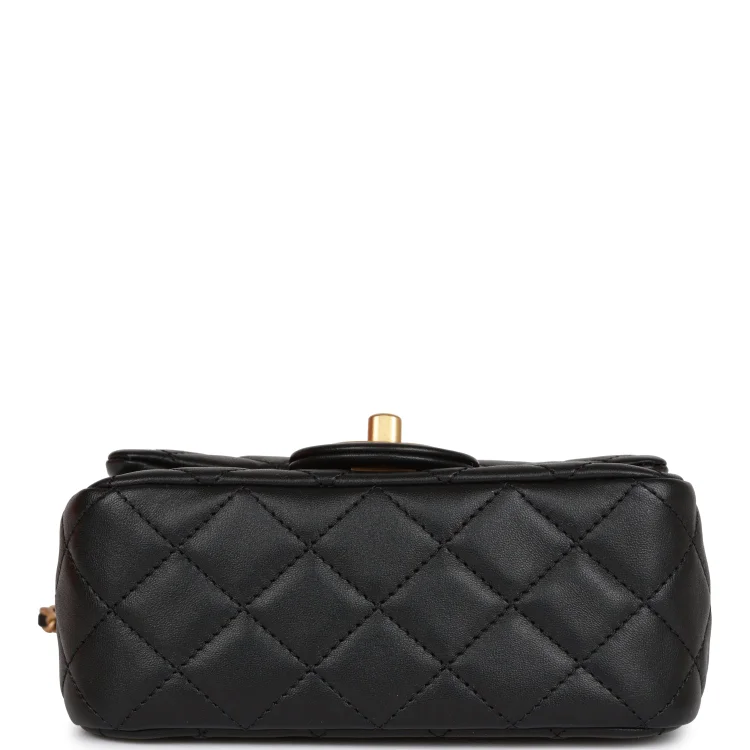 CC Pearl Crush Mini Square Flap Bag Black Lambskin Antique Gold Hardware - Image 5