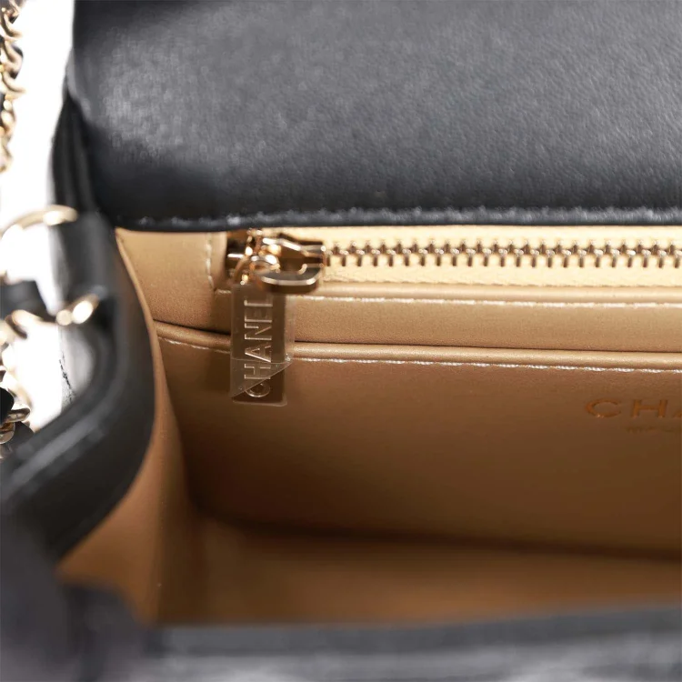 CC Pearl Crush Mini Square Flap Bag Black Lambskin Light Gold Hardware - Image 9