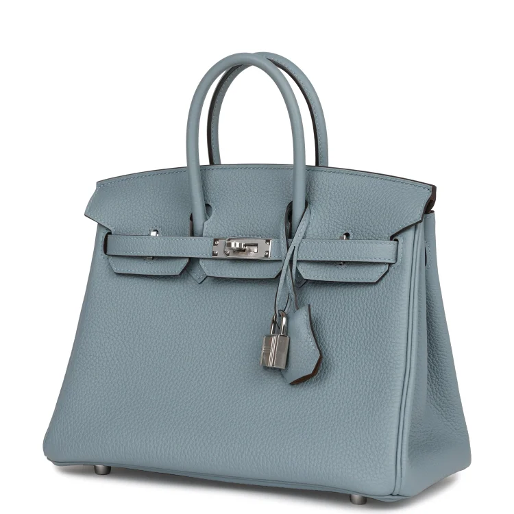 H Birkin 25 Bleu Lin Verso Togo Palladium Hardware - Image 4