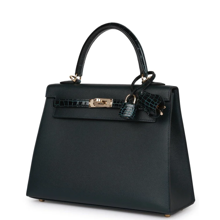 H Kelly Sellier 25 Vert Rousseau Madame and Shiny Niloticus Crocodile Touch Gold Hardware - Image 4