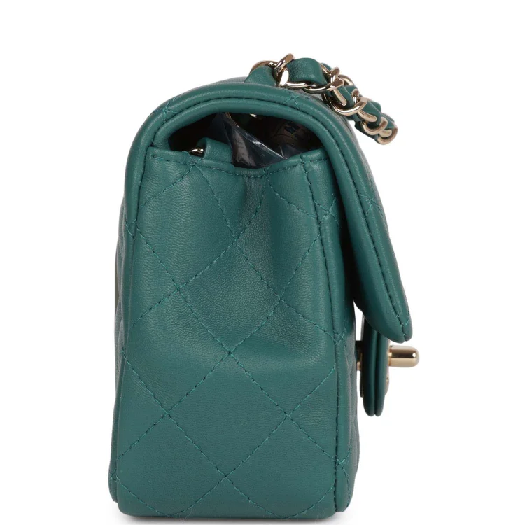 CC Mini Rectangular Flap Bag Green Lambskin Light Gold Hardware - Image 2