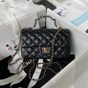 cc 23K AS2431 Mini flap Lambskin bag with top handle Black/white