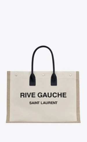 Y RIVE GAUCHE LARGE TOTE BAG IN PRINTED CANVAS AND LEATHER