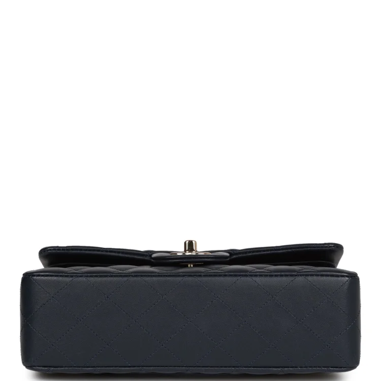 CC Small Classic Double Flap Navy Lambskin Light Gold Hardware - Image 5