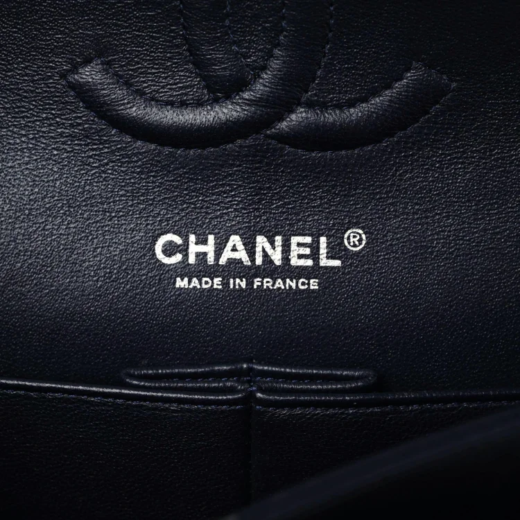 CC CN34 Lambskin Quilted Medium Double Flap in Navy - Image 4